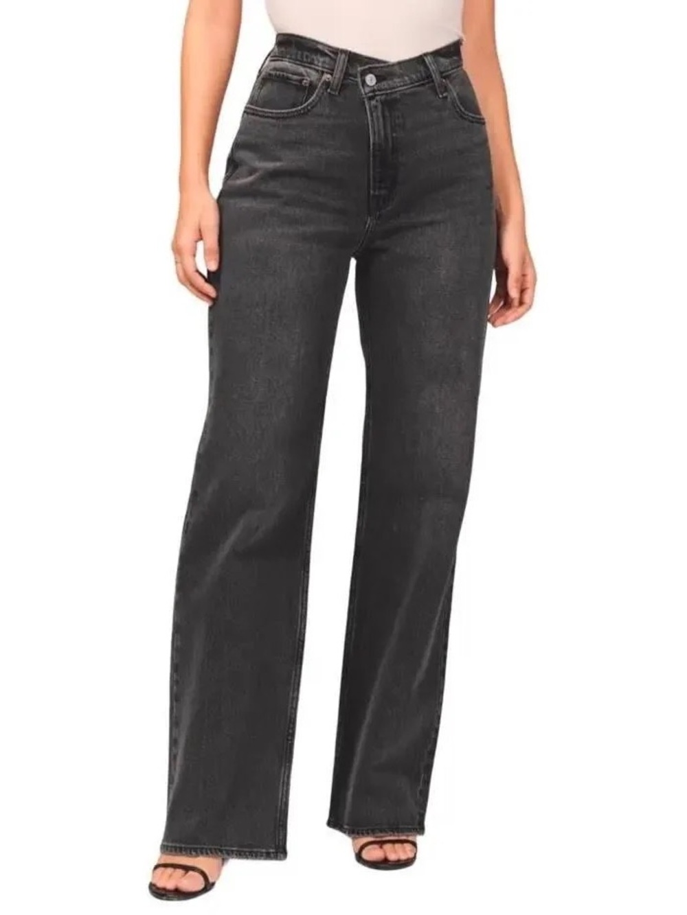 Abercrombie & Fitch The ’90s Relaxed High Rise Jeans Black Criss-cross NWT 25